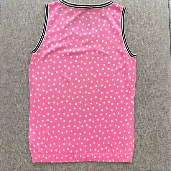 Talbots Women’s Sleeveless Knit Sweater Vest Pink Polka dots Striped Hem Sz XS - Picture 3 of 4
